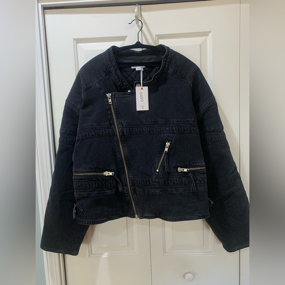 NWT Good American jean biker jacket with asymmetrical zipper size 3X